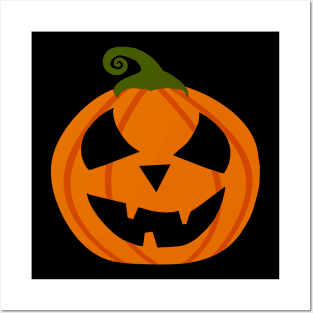 Halloween Bright orange black scary cute pumpkin face Posters and Art